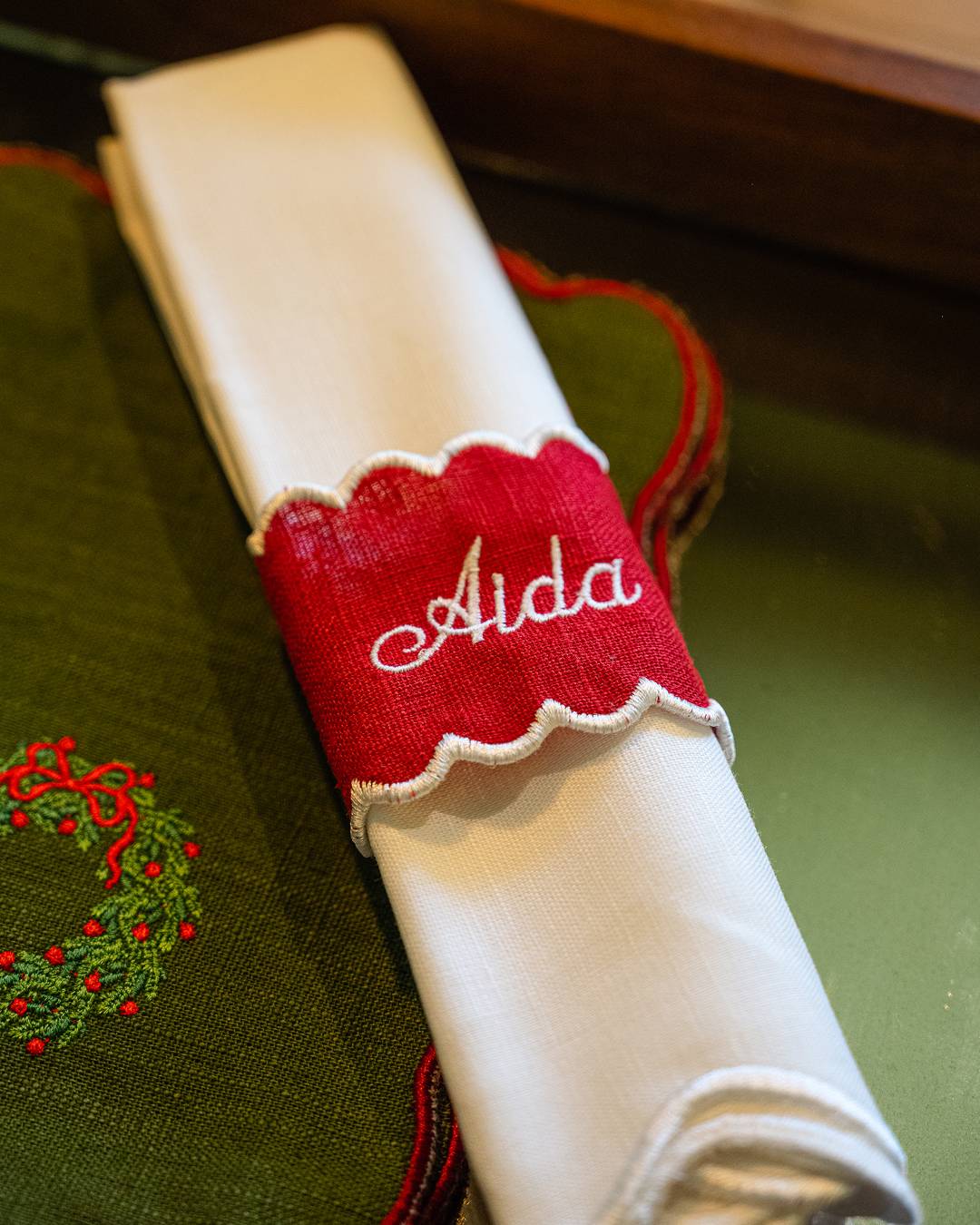 Anillo para Servilleta Personalizado en Lino Rojo