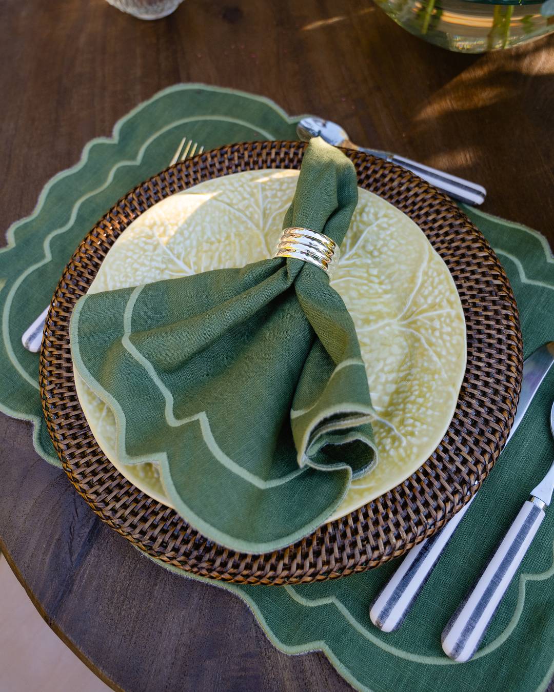 Clou Napkin, Green with green 