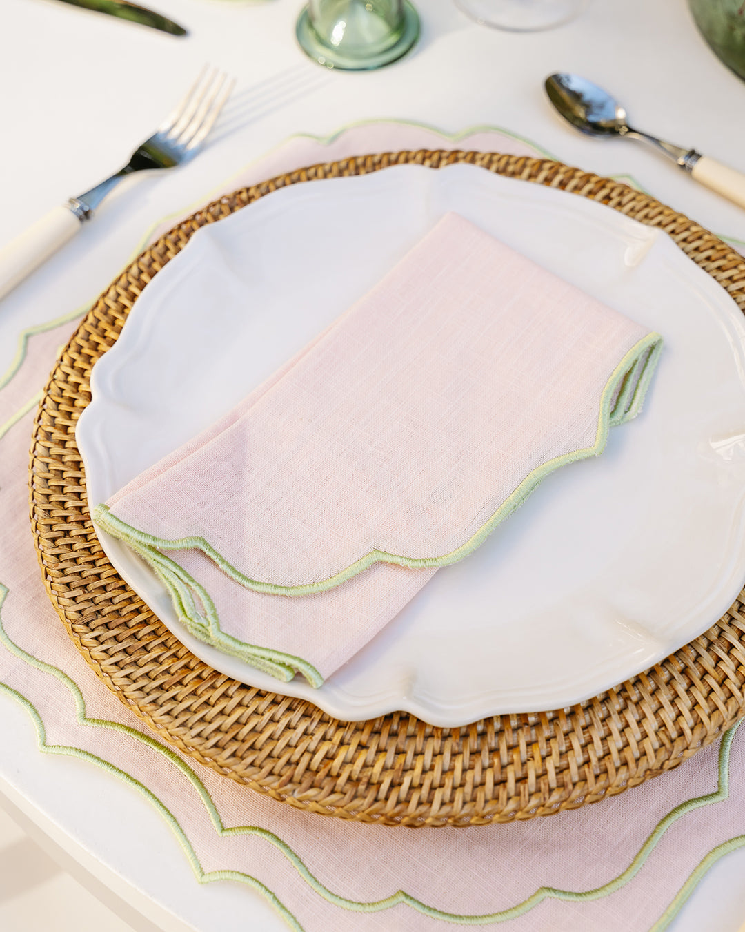 Belmonte Napkin, Baby Pink with Light Green