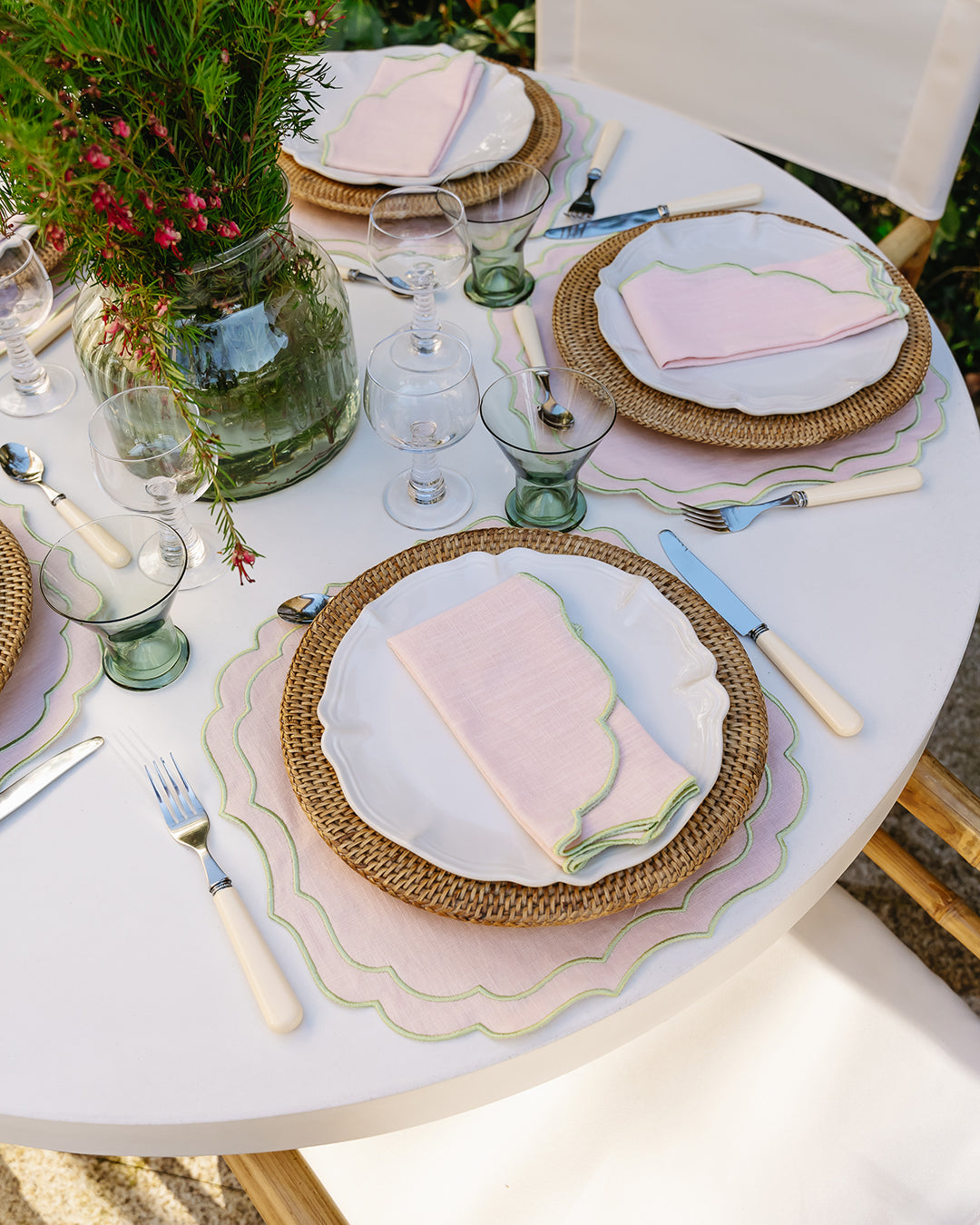 Belmonte Napkin, Baby Pink with Light Green