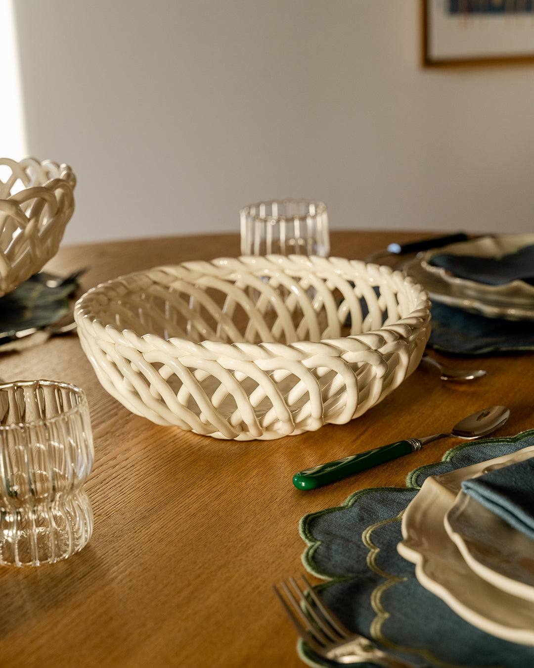 Imperial Basket in White Porcelain, Ø: 24.5 cm H: 8.5 cm