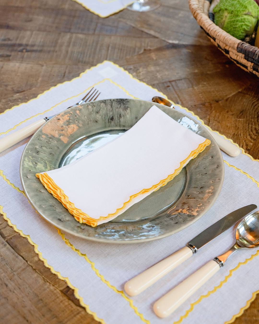 Melides Napkin, White with Yellow