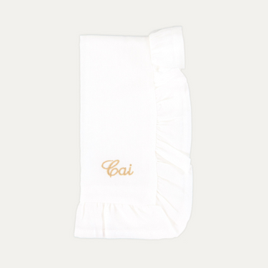 Serviette en lin avec volant blanc personnalisée