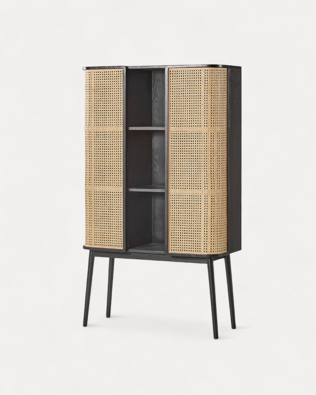 Buffet Marnó en bois massif naturel noir, 90×38×157 cm