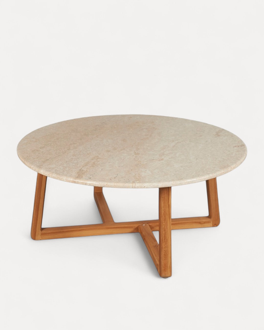 Mesa de centro Elori en mármol y madera natural, Ø90x40 cm