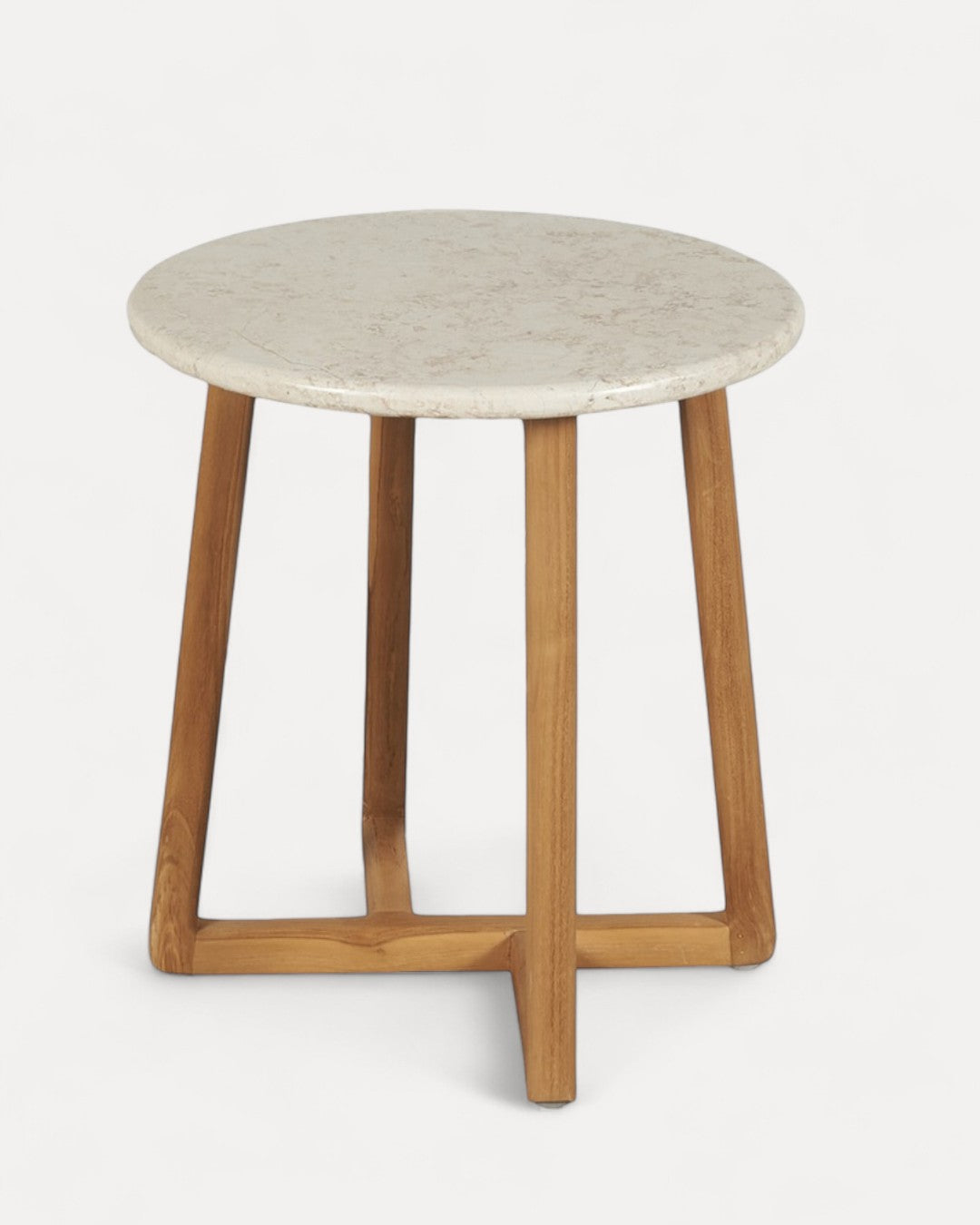 Mesa auxiliar Elori en mármol y madera natural, Ø40x45 cm