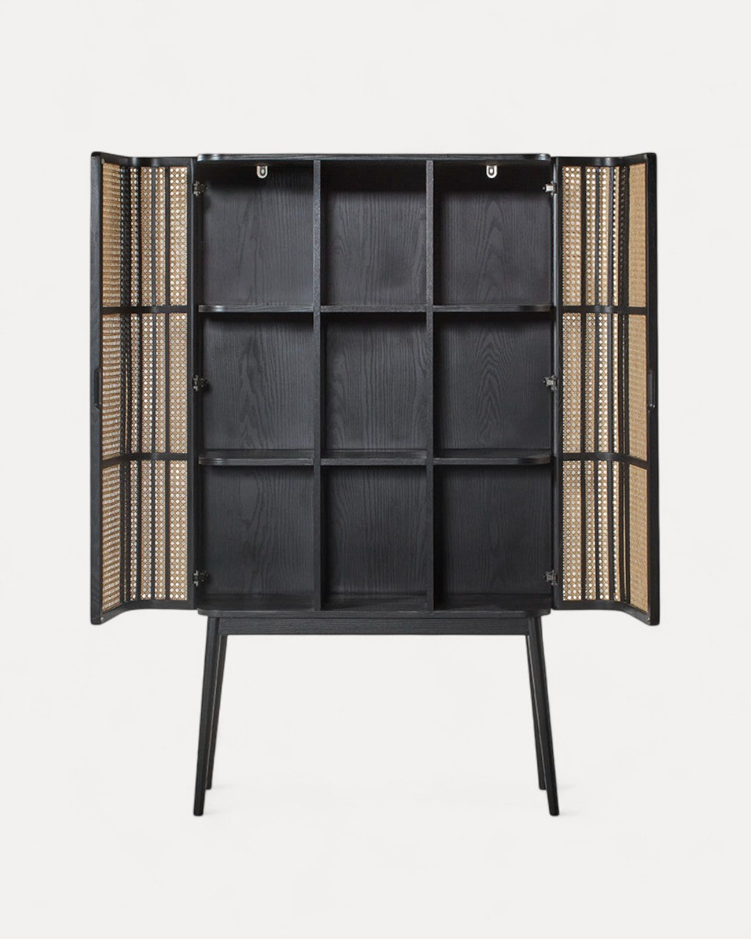 Buffet Marnó en bois massif naturel noir, 90×38×157 cm