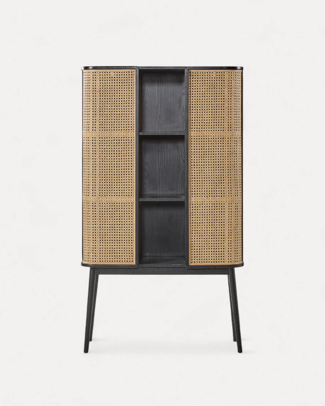 Buffet Marnó en bois massif naturel noir, 90×38×157 cm