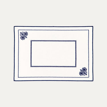Individual Berço, Branco com Azul, Mistura de Linho e Algodão Premium