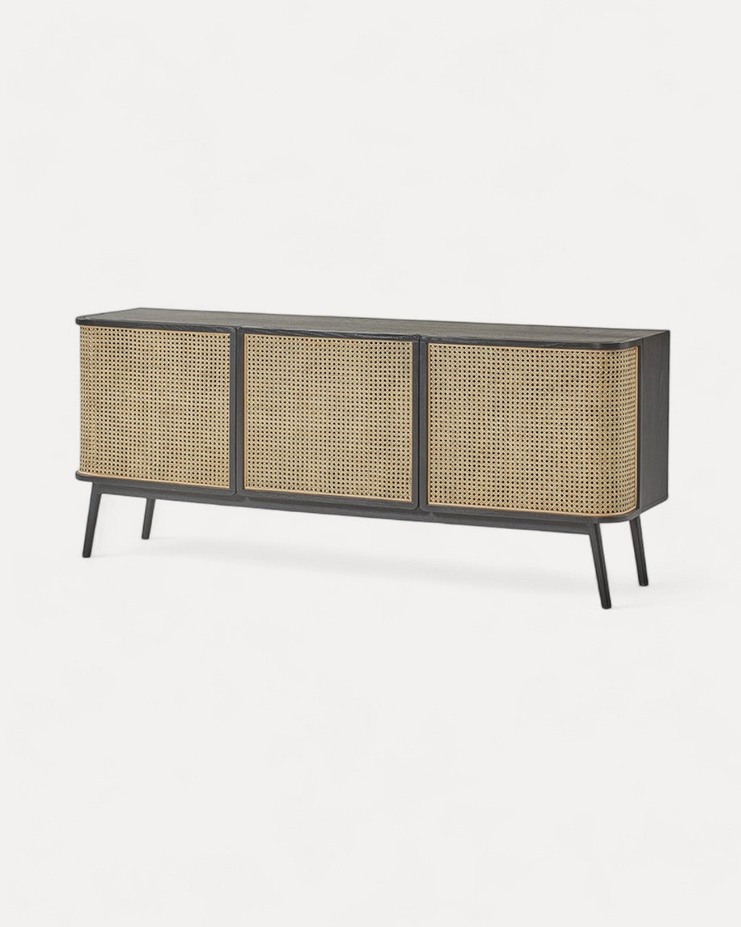 Aparador Cenaro en bois massif noir, 175×46×75 cm