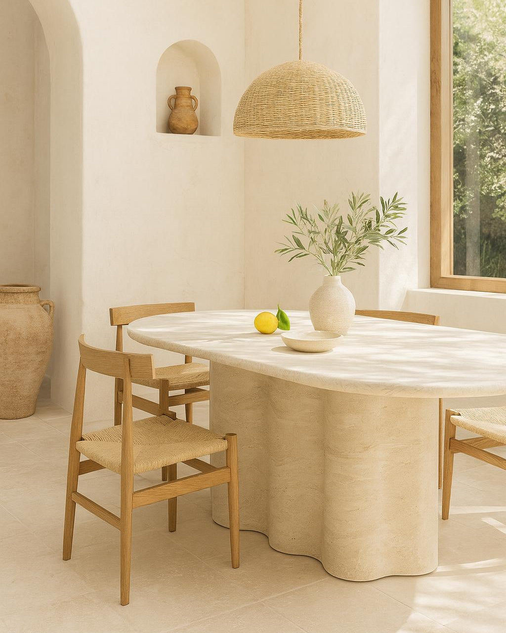 Marenne oval dining table in cement with marble finish, 220×109×76.5 cm