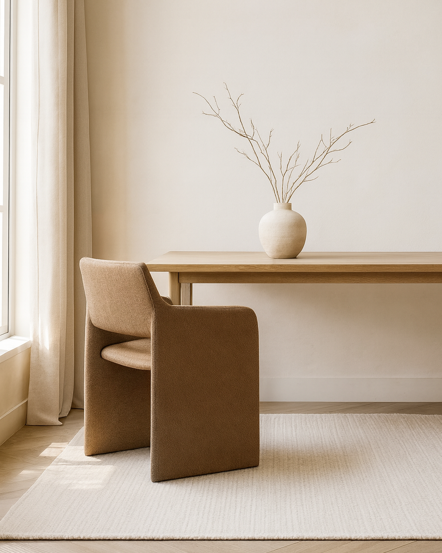 Funchal chair in brown fabric, 58 × 62.5 × 78 cm