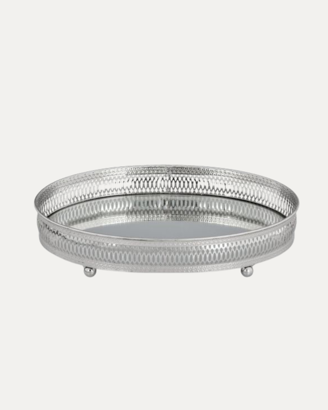 Silver Round Tray with Mirror