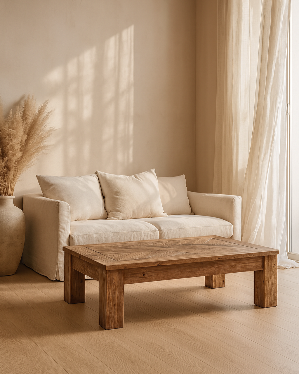 Mesa de centro Amaron en madera de pino, 135 x 80 x 43 cm