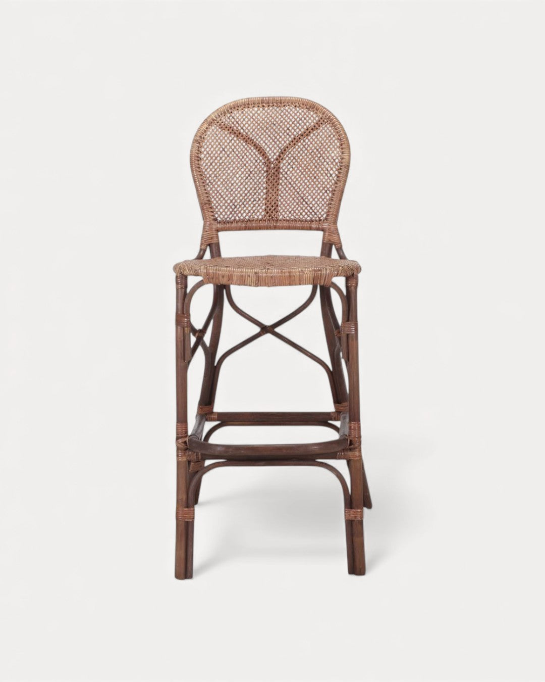 Banco alto Etrel em rattan natural entrançado, 49×59×116 cm