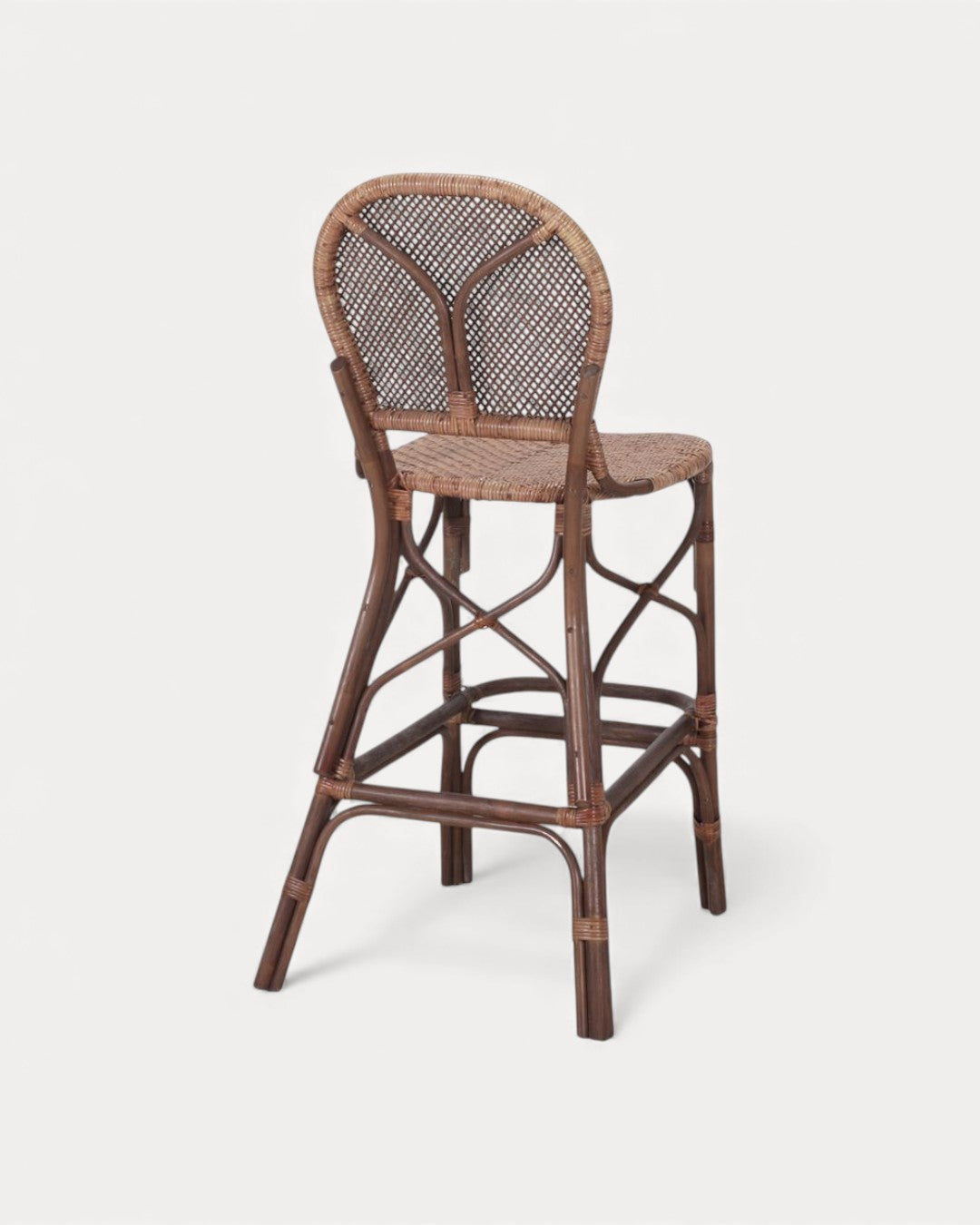 Banco alto Etrel em rattan natural entrançado, 49×59×116 cm