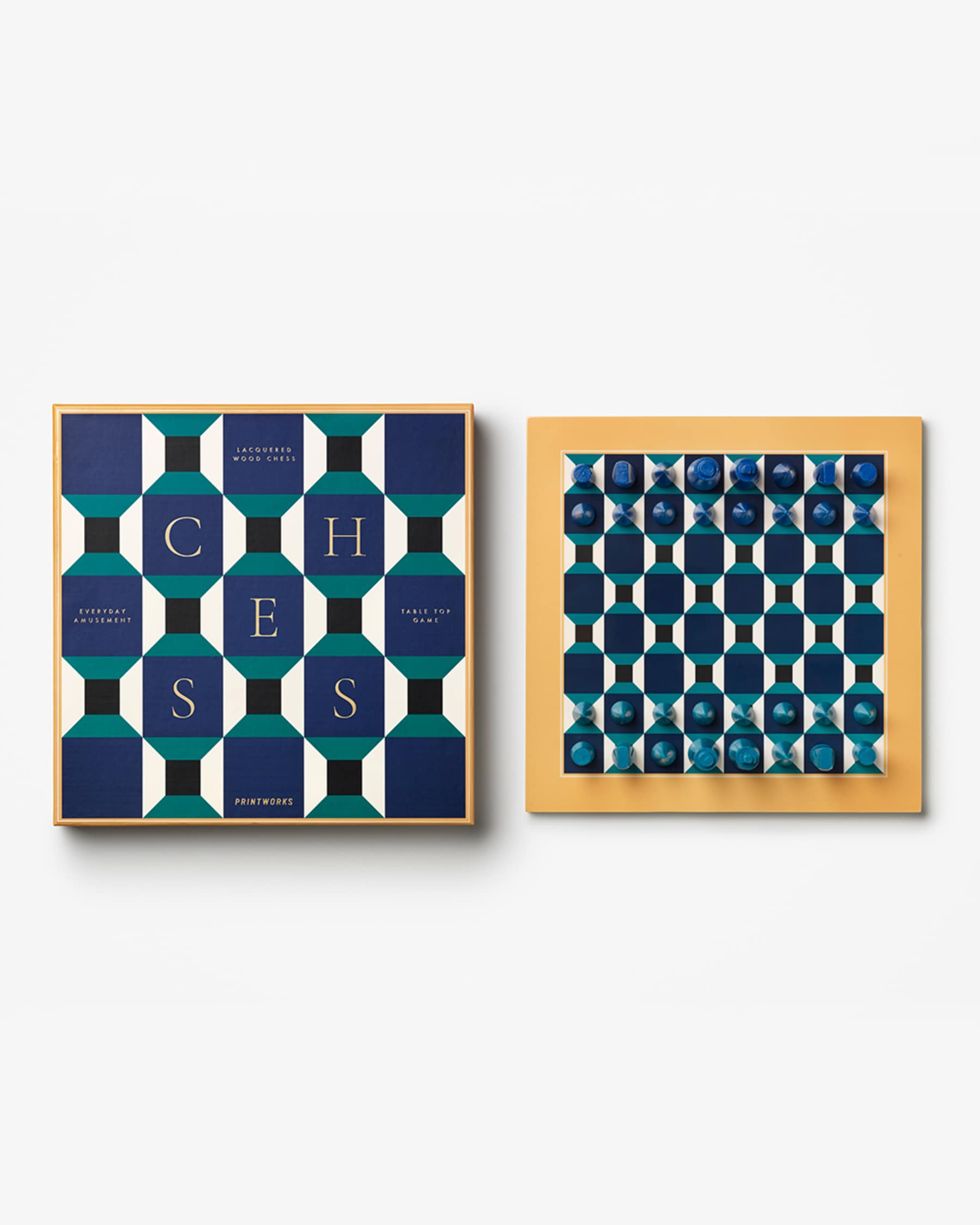 Jogo de Xadrez Classic, Com Padrão Elegante em Azul, Preto e Branco