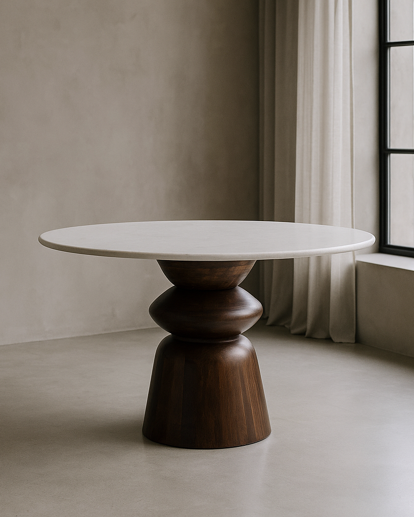 Mesa de jantar Arcos em madeira de manga e mármore, 120 x 120 x 76 cm