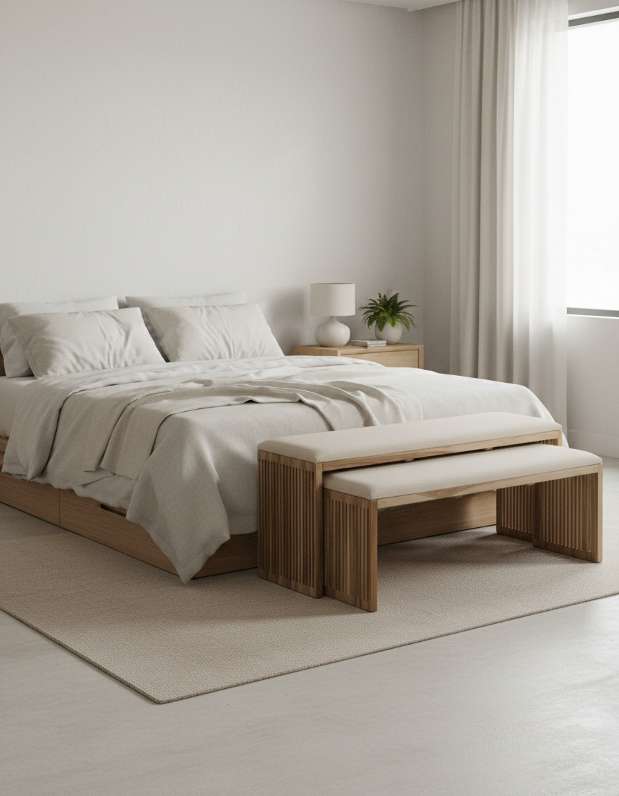 Set of 2 Ria Benches in Teak Wood