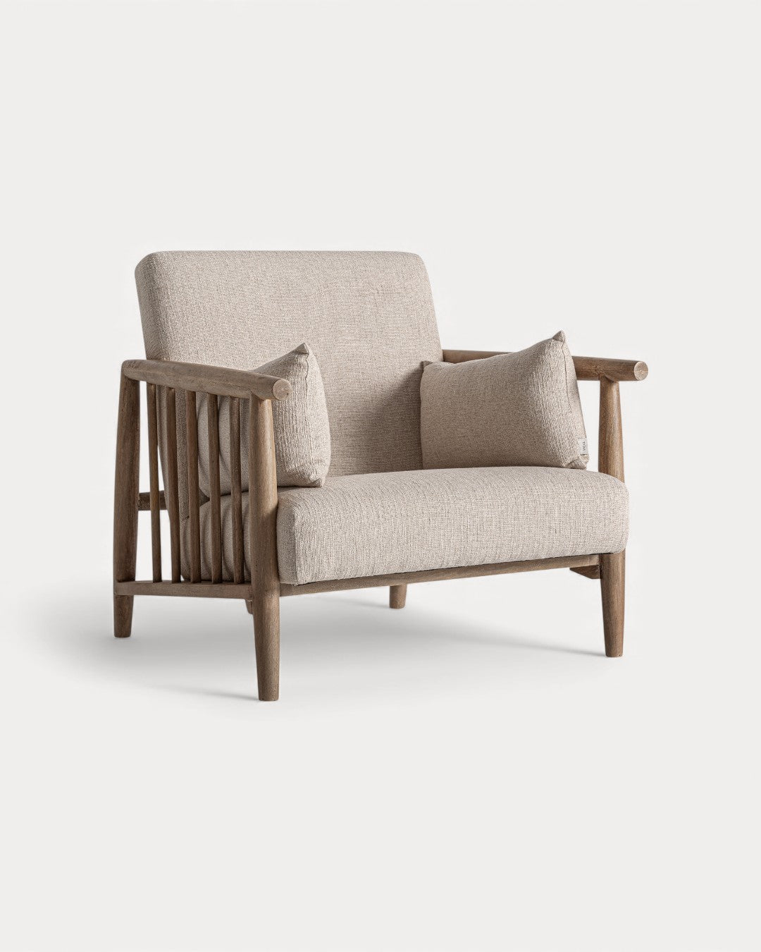 Poltrona Elowen em madeira de bétula e tecido bege, 84x90×84 cm