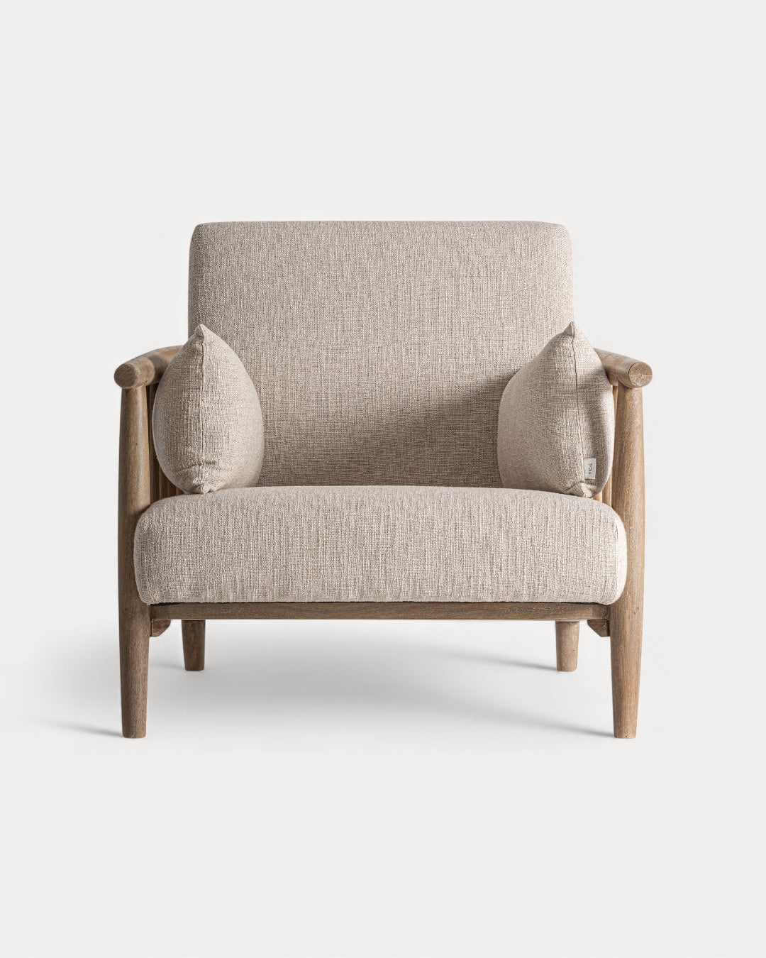 Poltrona Elowen em madeira de bétula e tecido bege, 84x90×84 cm