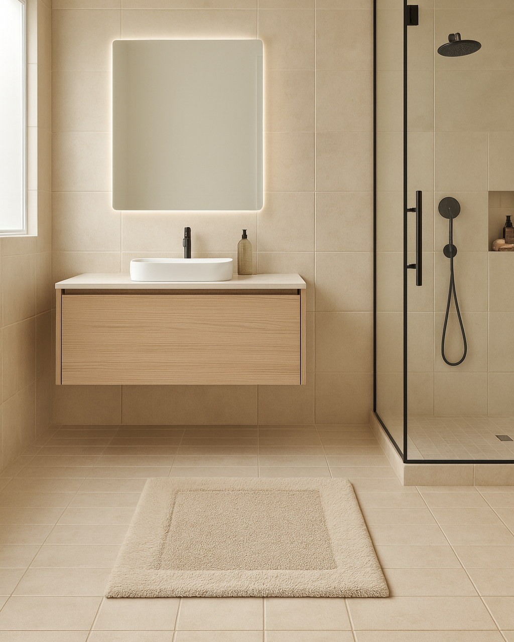Beige Bath Mat in Cotton 2100gr