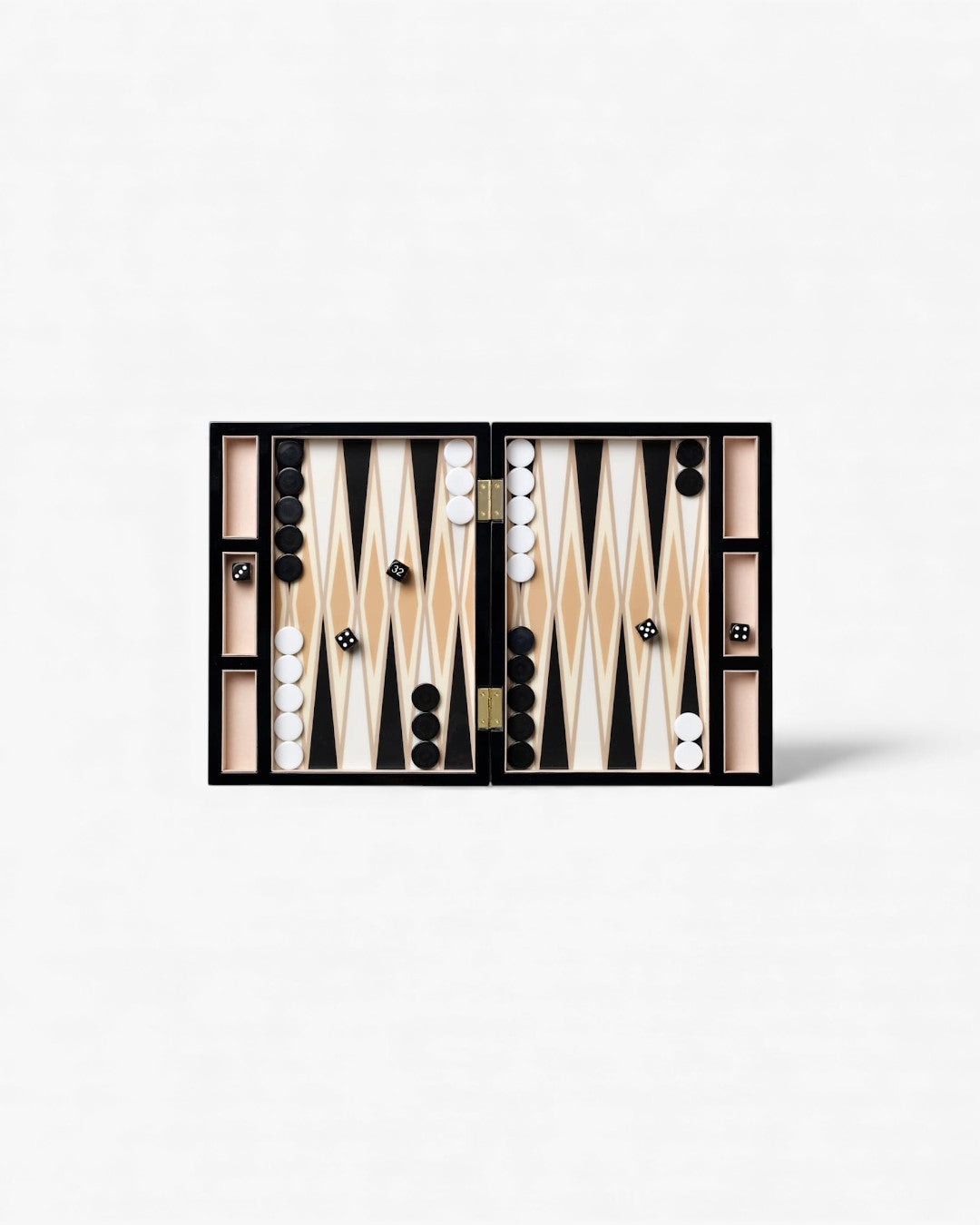 Jogo de Gamão Classic, Com Padrão Eclético Preto, Branco e Creme